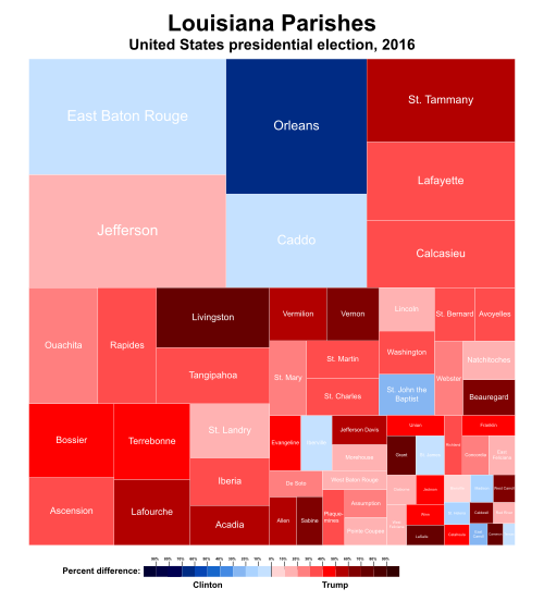 Treemap of the popular vote by parish, 2016 presidential election