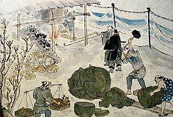 Buddhist temple bells being smelted for bronze during the haibutsu kishaku
