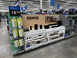 Sonos products displayed in the electronics section of a Walmart store in Orlando, Florida