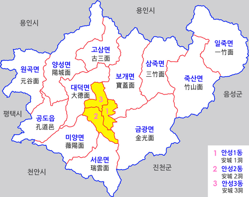 Map of Anseong in Korean