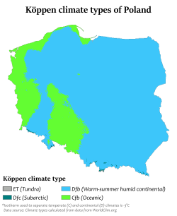 Köppen-Geiger climate classification map of Poland