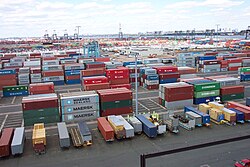 Shipping containers at the Port Newark-Elizabeth Marine Terminal in New Jersey, US