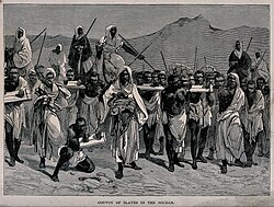 Black Zanjs captured in a slave raid being marched to a slave market in the Arab world