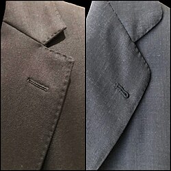 Comparison of two notched lapel cuts: English (left) and Spanish (right). The former is the most commonly seen notched lapel.[27]