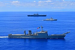 From foreground to background: Papaloapan-class Usumacinta, Mexican-Dutch-made Reformador-class Benito Juárez and Japananese Izumo-class carrier, 2022