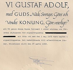 An example of a Swedish commission from 1962, signed by King Gustav VI Adolf
