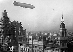 LZ 127 Graf Zeppelin flying near the Barolo Palace in Buenos Aires on June 30, 1934.