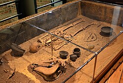Nomad-style burial of a warrior from Ługi, Migration period in Silesia. The grave shows many similarities to burials along the Black Sea among the Alano-Sarmatian milieu.[217]