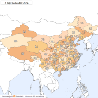 2-digit postcode areas China (defined through the first two postcode digits)