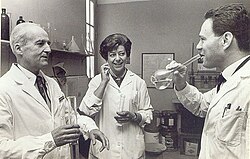 Leloir celebrating with colleagues December 10, 1970, after winning the Nobel Prize.