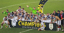 The German national football team after winning the FIFA World Cup for the fourth time in 2014