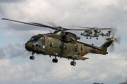 A Merlin HC3 and Wildcat AH1, both part of the Commando Helicopter Force, at RNAS Yeovilton