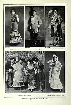 Carmen at the New York Met in 1915; a publicity photograph that shows the three principal stars: Geraldine Farrar, Enrico Caruso and Pasquale Amato