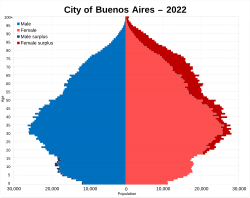 Buenos Aires city population pyramid (2022 census)
