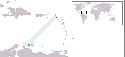 The Dutch Caribbean at both ends of the Lesser Antilles, lining the Caribbean Sea
