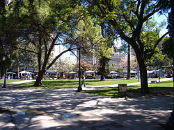 Looking into the plaza