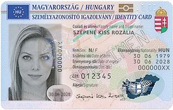 Front of a Hungarian national ID card