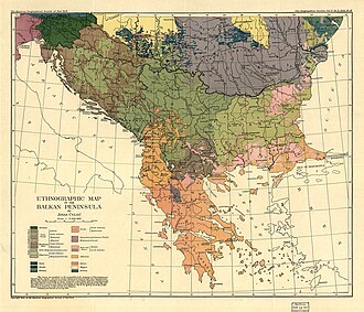 Map of the Balkan Peninsula from 1918 largely according to Jovan Cvijić