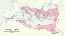 Byzantine Empire in 555 after Justinian's reconquests