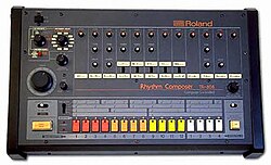 The instrument that provided electro's synthesized programmed drum beats, the Roland TR-808 drum machine.