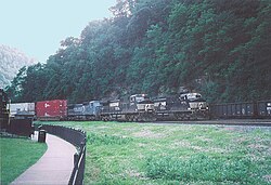 Norfolk Southern Railway trains on Horseshoe Curve, formerly part of Conrail's network