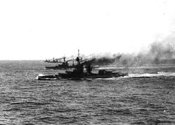The 4th Battle Squadron in 1915; the closest vessel is either HMS Benbow or Emperor of India