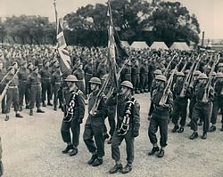 Parade marking the return of the regiment from Europe to the Citadel in Quebec City, 1945.