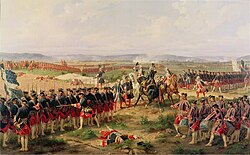 The French Guards Regiment and the British 1st Regiment of Foot Guards invite each other to fire first during the Battle of Fontenoy, 11 May 1745