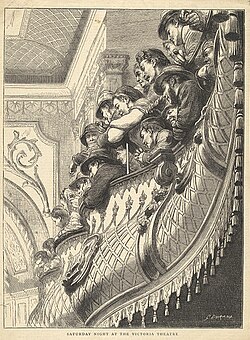 Saturday night audience at the Victoria Theatre, London (1872)
