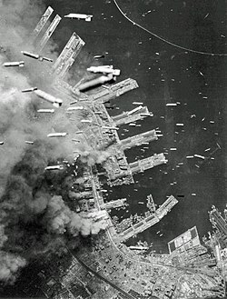 Incendiary bombs being dropped onto Kobe, the setting of the film