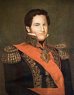 Governor Juan Manuel de Rosas (1841 oil portrait by Cayetano Descalzi) ruled until 1852 with an iron fist and kept the fragile Confederation under the tutelage of Buenos Aires Province