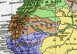 Map of the dispute between Brazil, Colombia, Ecuador and Peru.