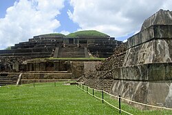 View towards the main pyramid B1-1, with Structure B1-2 on the right hand side