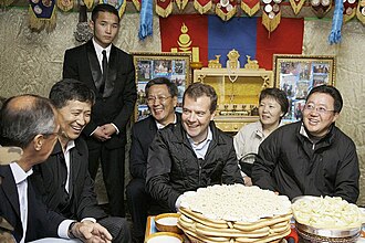 Mongolian President Tsakhiagiin Elbegdorj (right)