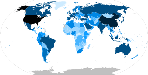 Countries by estimated nominal GDP in 2024:n12 > $20 trillion $10–20 trillion $5–10 trillion $1–5 trillion $750 billion – $1 trillion $500–750 billion $250–500 billion $100–250 billion $50–100 billion $25–50 billion $5–25 billion < $5 billion