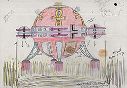 Sketch of a "spaceship" creating crop circles, sent to UK Ministry of Defence circa 1998