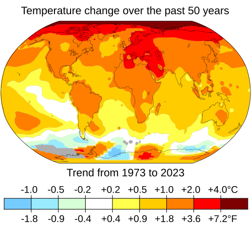 Surface air temperature change over the past 50 years.[120]