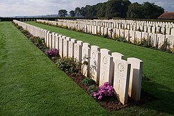The current grave markers in the Dieppe Canadian War Cemetery