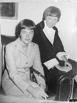 María Elena Walsh and Leda Valladares on an artistic visit to Tucumán, 1956.