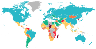 Percentage of population suffering from hunger, World Food Programme, 2020 < 2.5% 2.5–5.0% 5.0–14.9% 15.0–24.9% 25.0–34.9% > 35.0% No data