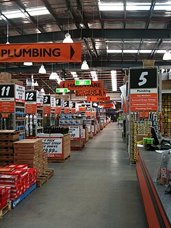 Interior of Mitre 10 MEGA, a big-box hardware store in Australia
