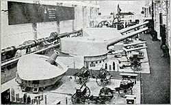 An assortment of naval guns and field artillery pieces from the Krupp works in Essen, Germany (c. 1905)