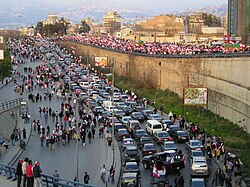 Demonstrations in Lebanon triggered by the assassination of Rafik Hariri on 14 February 2005