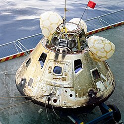 The Apollo 8 Command Module on Yorktown's deck