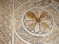 Detail from the mosaic floor of the Byzantine church of in Masada. The monastic community lived here in the 5th–7th centuries.