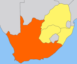 Map of the Cape Colony (orange) within South Africa (yellow).