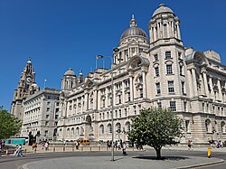Liverpool's Three Graces, the Royal Liver Building, Cunard Building and Port of Liverpool Building at the Pier Head