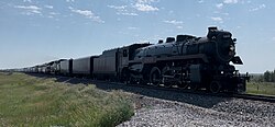 2816 during its Final Spike Steam Tour, July 10, 2024, in Gleichen, Alberta