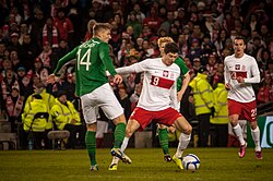 Lewandowski playing for Poland against Ireland in 2013