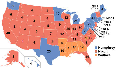 1968 Electoral College vote results